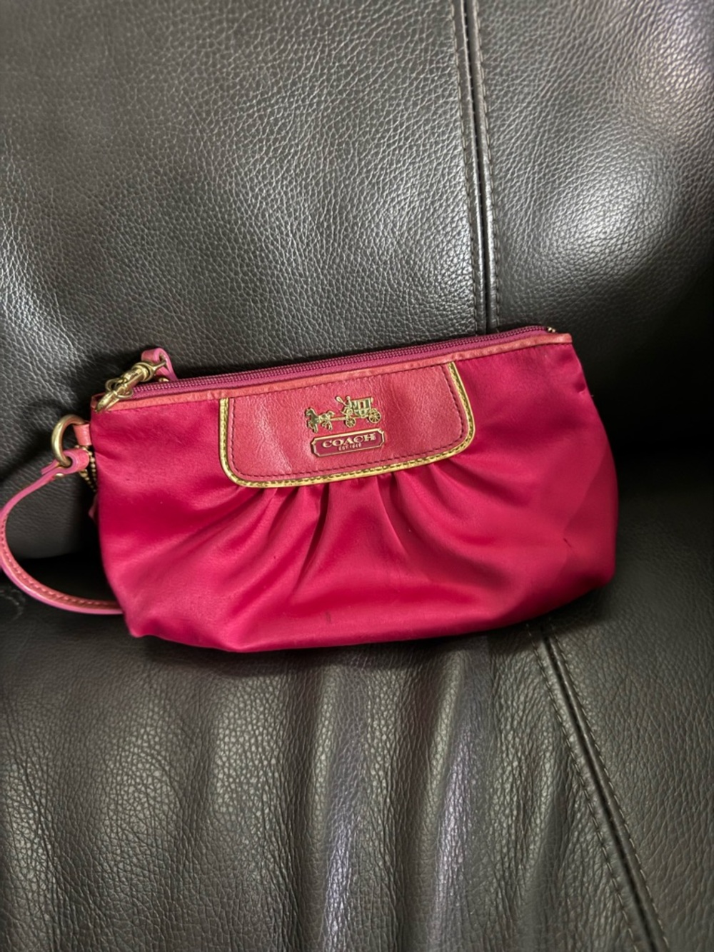 Coach Fuchsia Wristlet with Gold Hardware